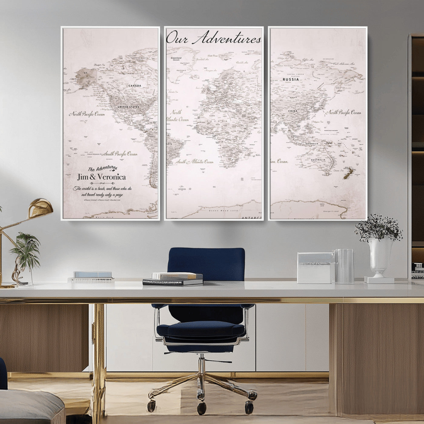 Customize Push Pin World Map Wall Canvas Print – Personalized Travel Map with Foam Pins – Framed Custom Quotie Canvas for Home Office Decor