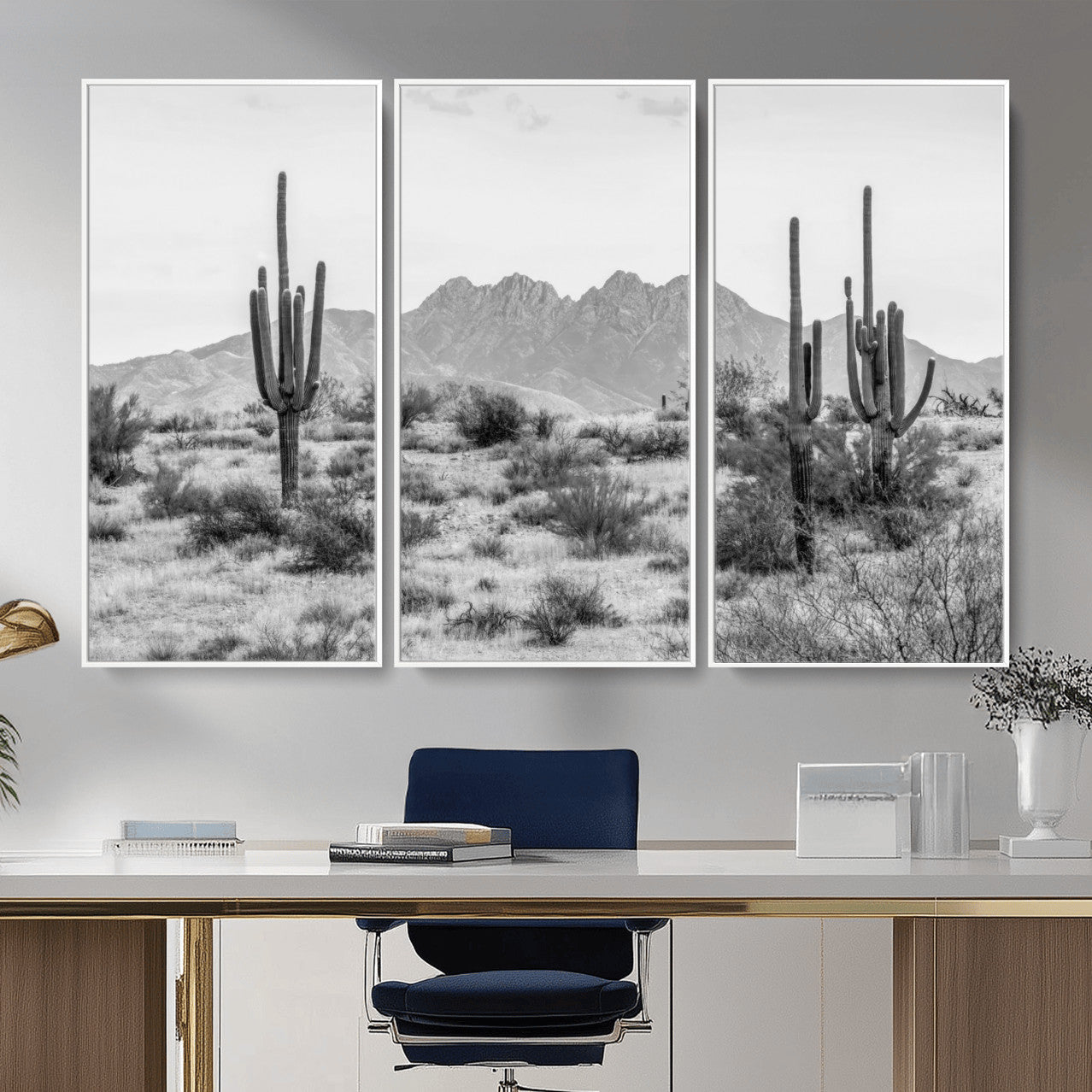 97436PHN-MGV-CV-36X24 - Black White Arizona Desert Canvas Wall Art Cactus Farmhouse Wall Art