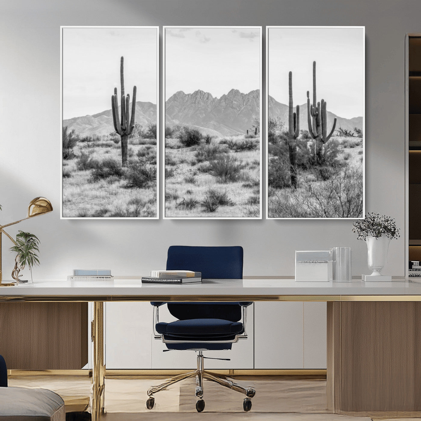 97436PHN-MGV-CV-36X24-Black White Arizona Desert Canvas Wall Art Cactus Farmhouse Wall Art
