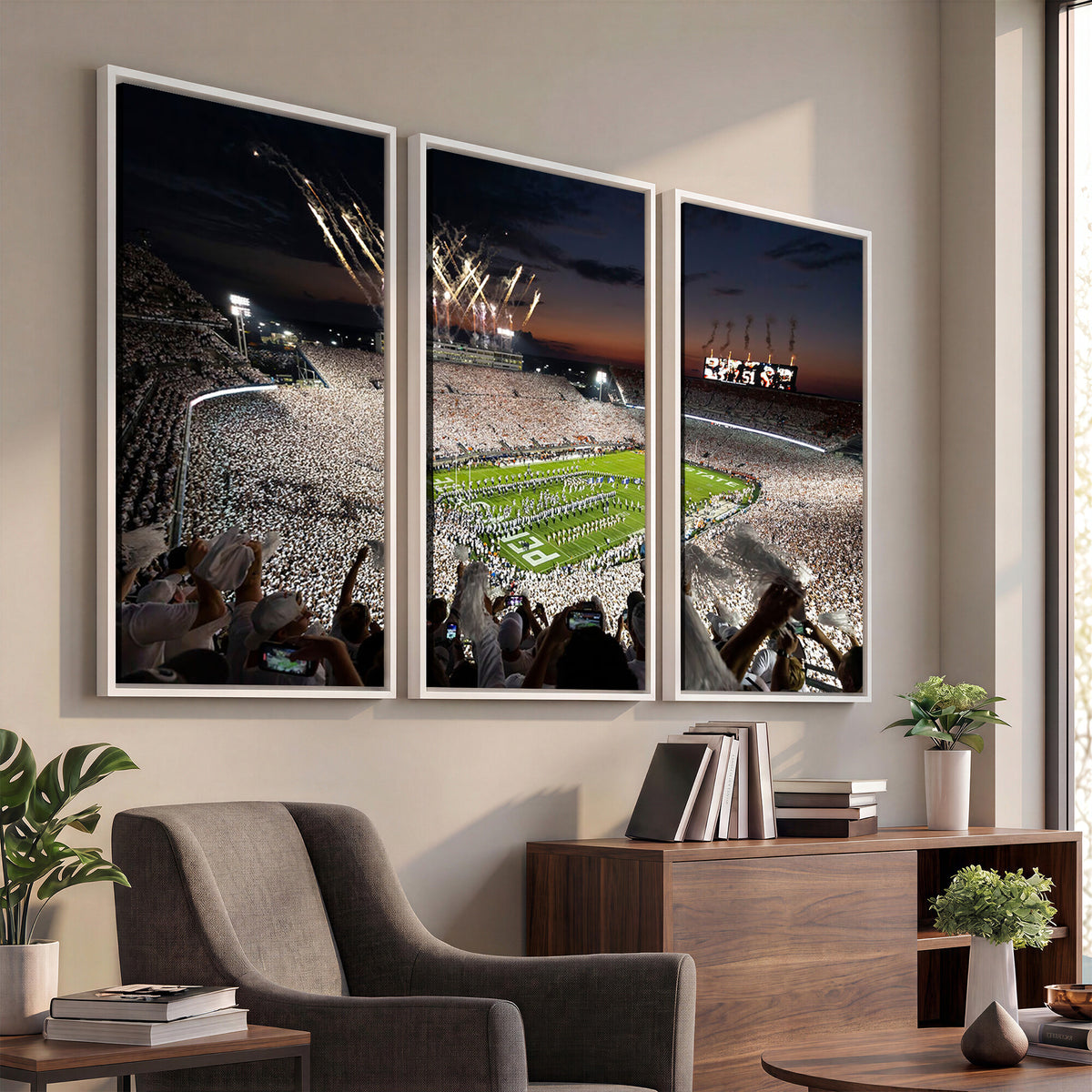 11221988-MGV-CV-36X24 - Epic Night Football Stadium Wall Art Canvas Print, Fireworks and Crowd