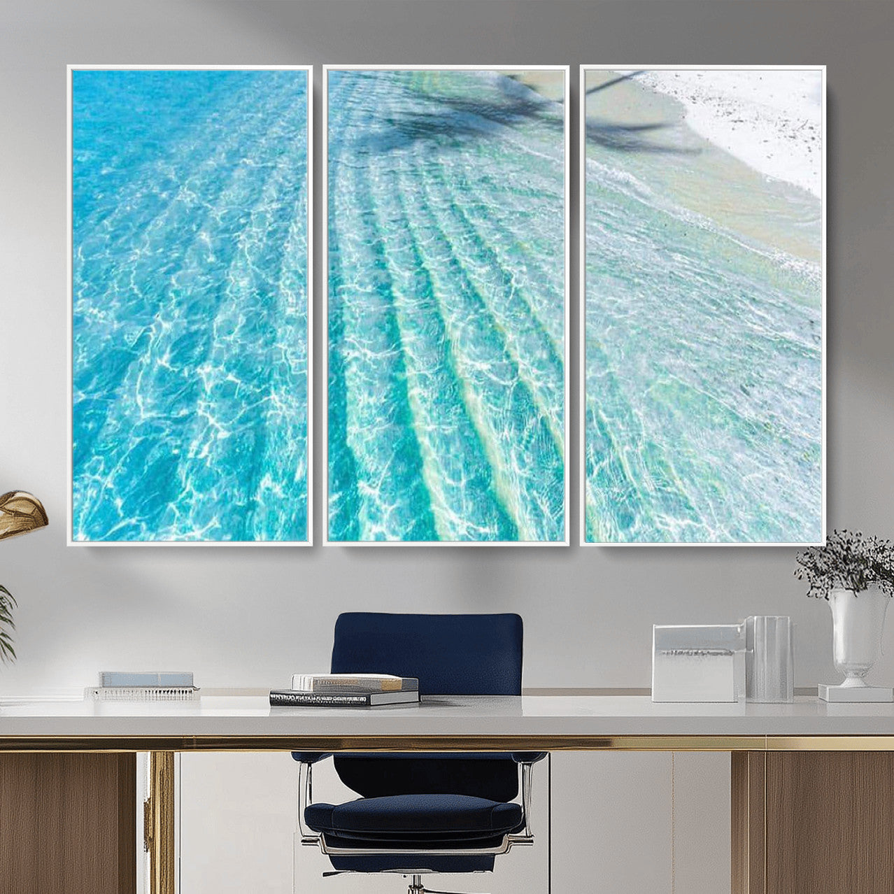 46233906-MGV-CV-36X24 - Serene Clear Blue Ocean Water Canvas Wall Art – Soft White Sand Shore Coastal Print for Home Decor, Relaxation, and Tranquil Vibes