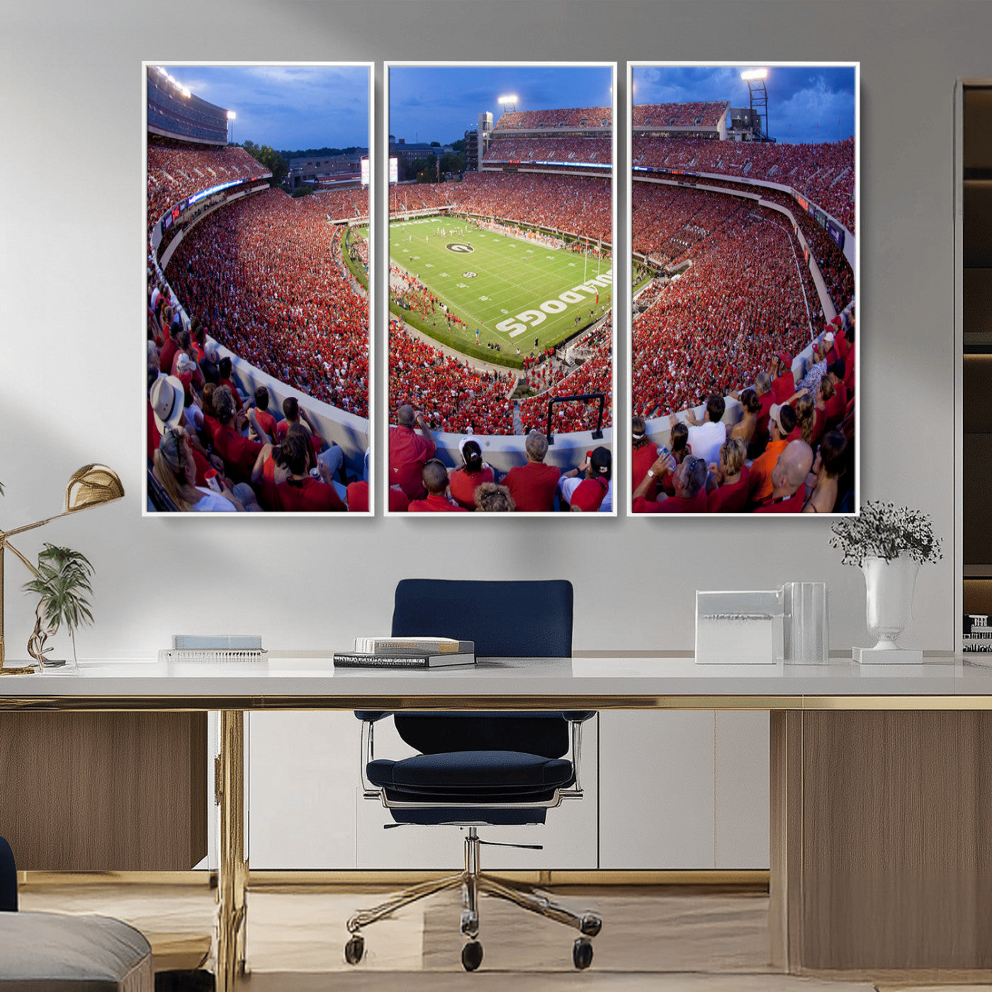 10244378-MGV-CV-48X32-3P-Dooley Stadium Wall Art Print, Sports Arena Canvas Wall Art, Dooley Field at Sanford Stadium Canvas Print, Modern Athletic Field Art Printing