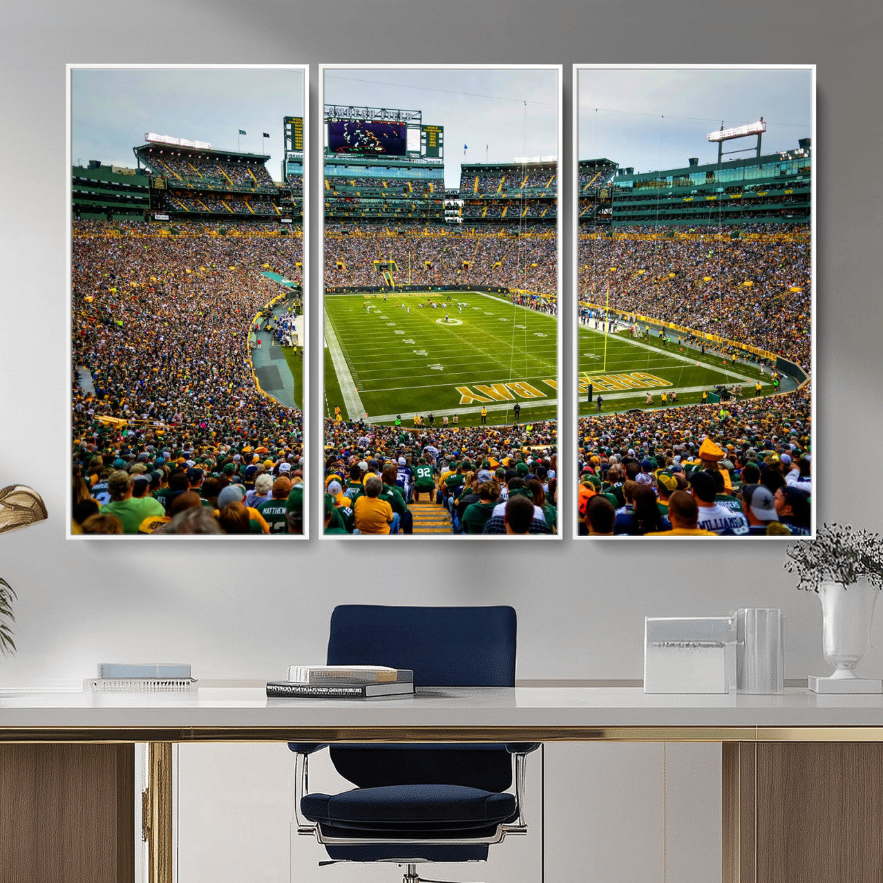 GBP101-MGV-FC-48X32-3P - Green Bay Packers Lambeau Field Stadium Wall Art Canvas Print, Iconic NFL Football Stadium Artwork, Wisconsin Sports Home Decor