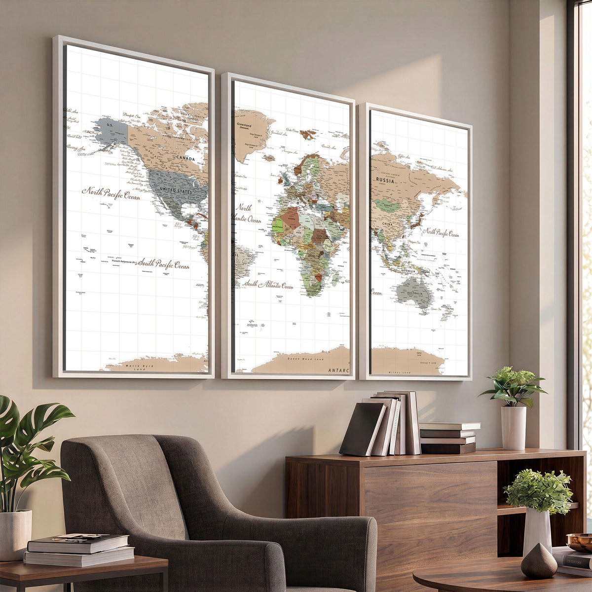 91286788-MGV-CV-36X24 - World Map Wall Art Canvas Print, Modern Decorative Framed Map Artwork Prints for Living Room, Office, Bedroom Wall Decor