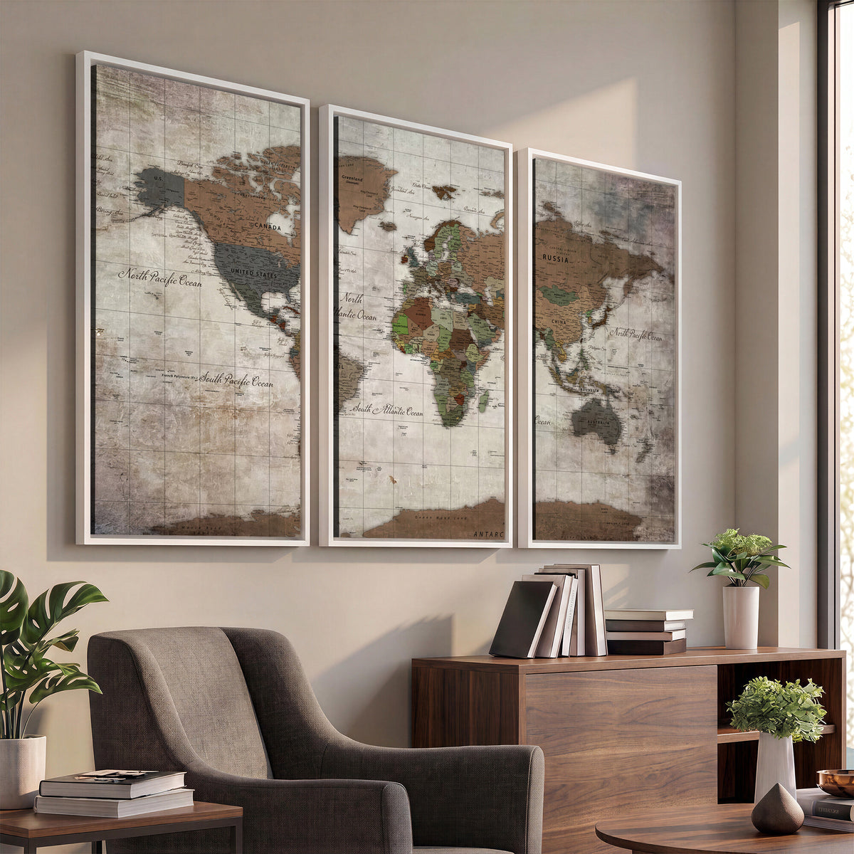 65393892-MGV-CV-36X24 - World Map Wall Art Canvas Print, Modern Decorative Framed Map Artwork Prints for Living Room, Office, Bedroom Wall Decor