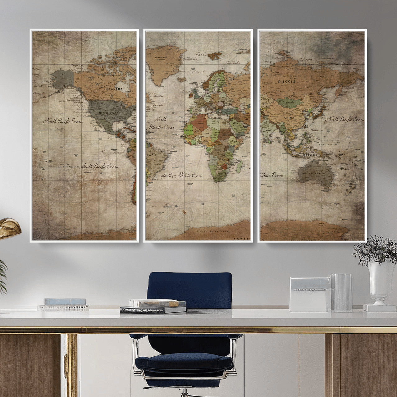 20356264-MGV-CV-36X24 - World Map Wall Art Canvas Print, Modern Decorative Framed Map Artwork Prints for Living Room, Office, Bedroom Wall Decor