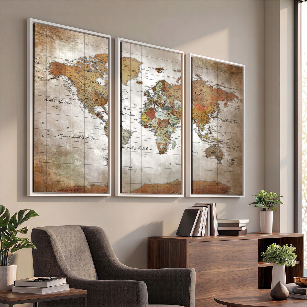 51643807-MGV-CV-36X24 - World Map Wall Art Canvas Print, Modern Decorative Framed Map Artwork Prints for Living Room, Office, Bedroom Wall Decor