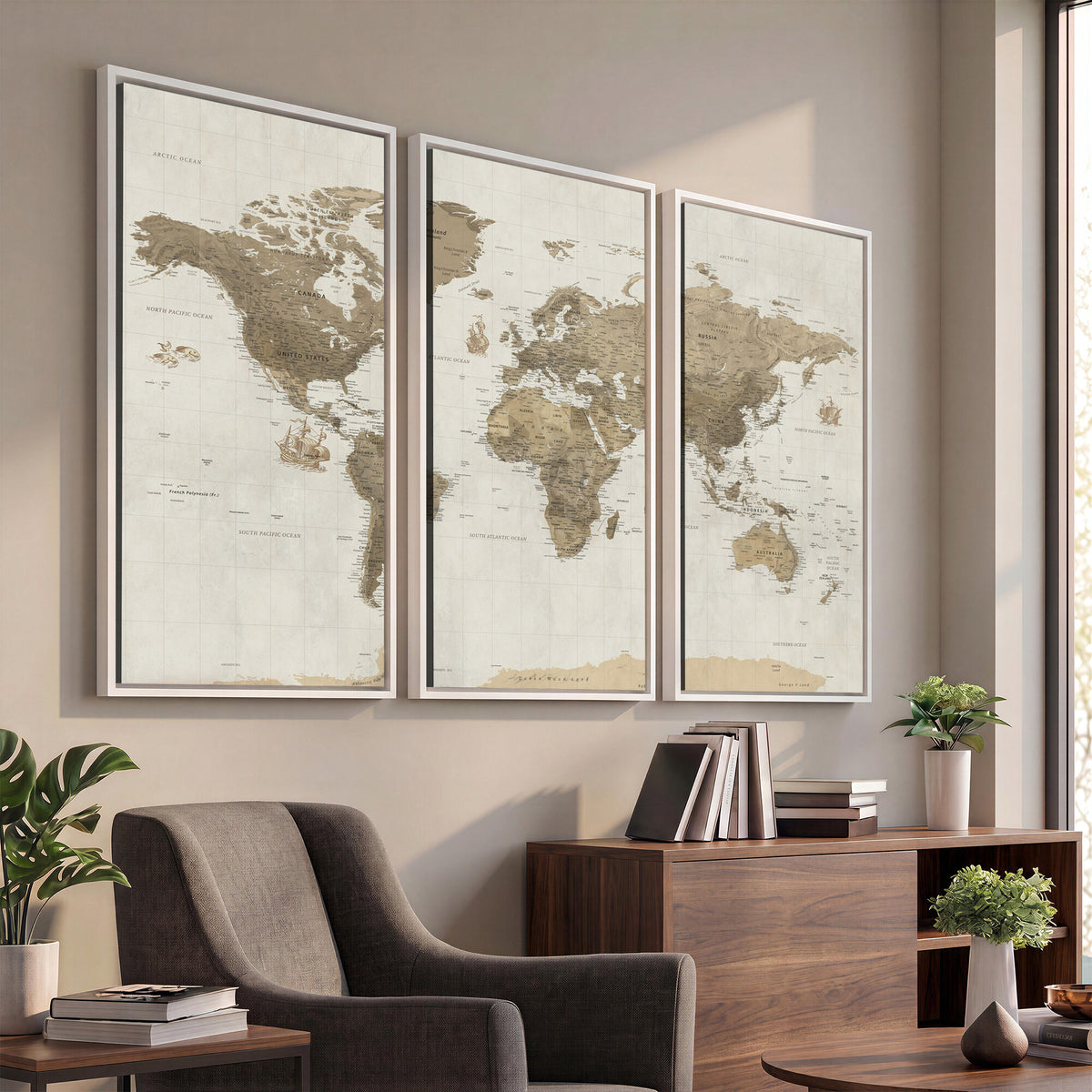28283260-MGV-CV-36X24 - Detailed World Map Wall Art Canvas Print