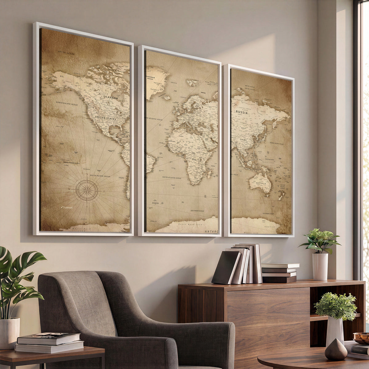 34795134-MGV-CV-36X24 - World Map Wall Art Canvas Print, Modern Decorative Framed Map Artwork Prints for Living Room, Office, Bedroom Wall Decor