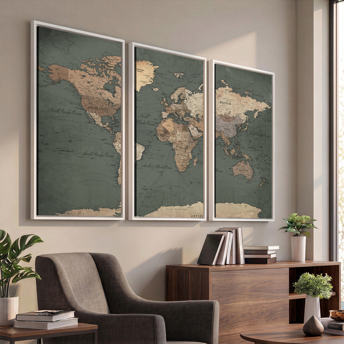 84619399-MGV-CV-36X24 - World Map Wall Art Canvas Print, Modern Decorative Framed Map Artwork Prints for Living Room, Office, Bedroom Wall Decor