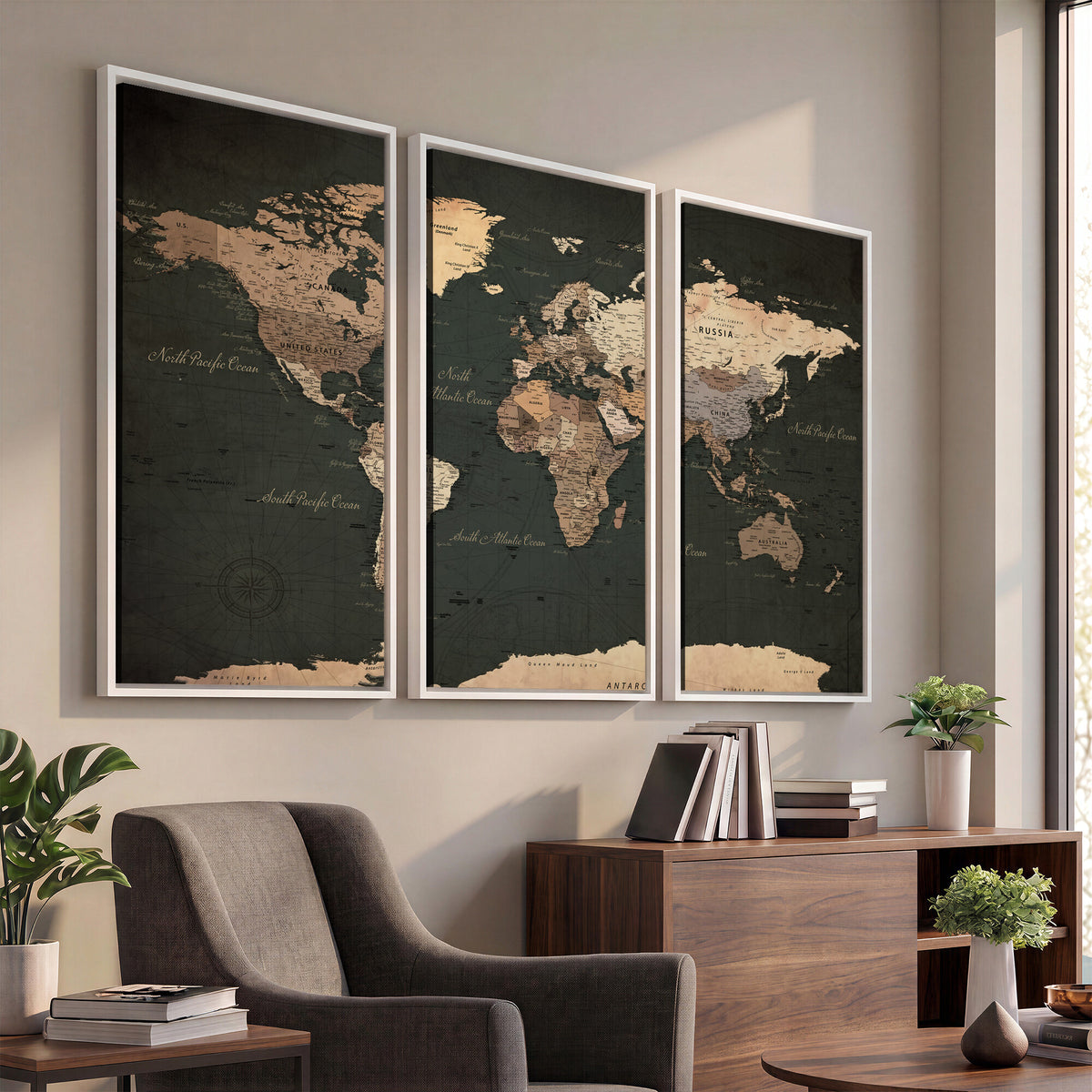 62059333-MGV-CV-36X24 - World Map Wall Art Canvas Print, Modern Decorative Framed Map Artwork Prints for Living Room, Office, Bedroom Wall Decor