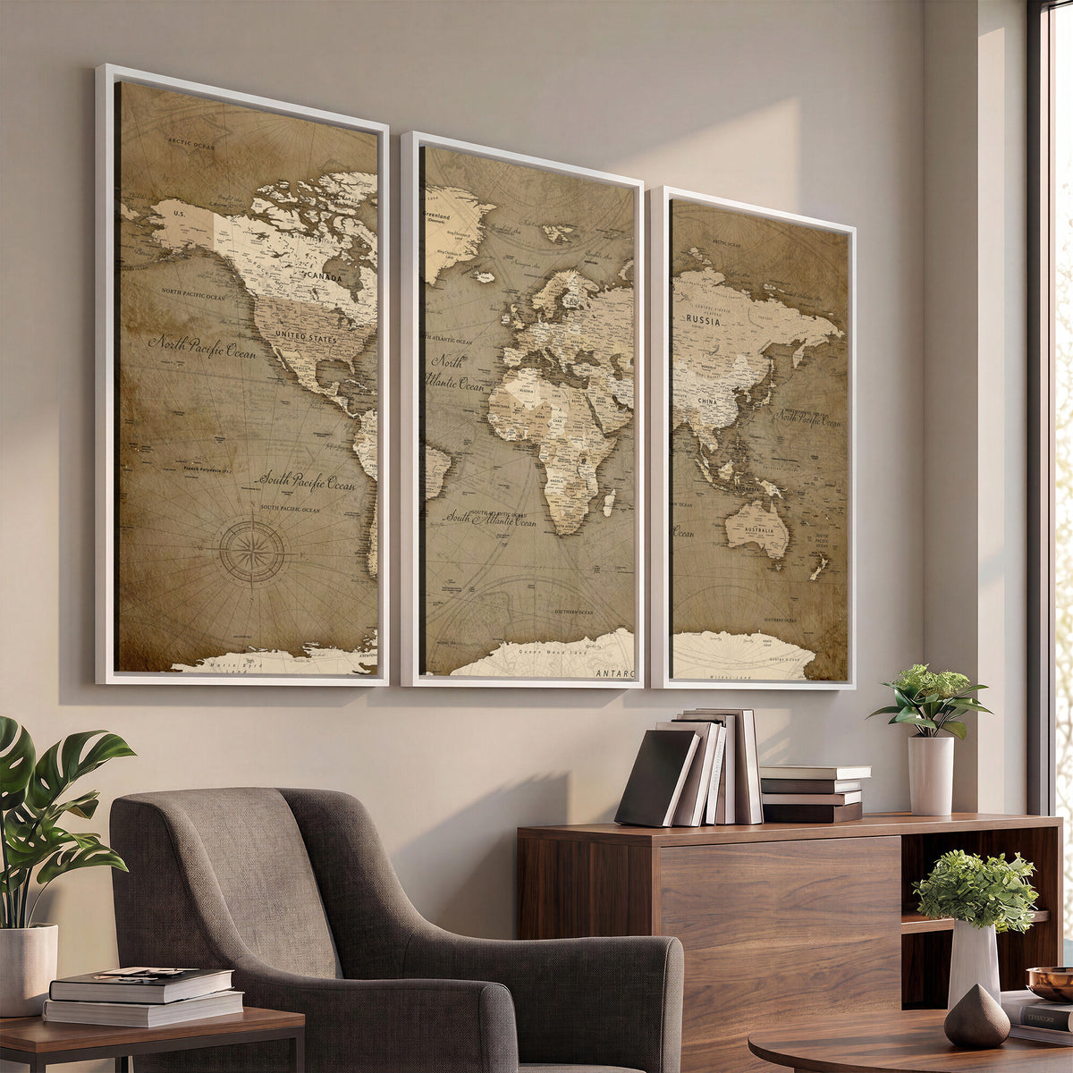 82314635-MGV-CV-36X24 - World Map Wall Art Canvas Print, Modern Decorative Framed Map Artwork Prints for Living Room, Office, Bedroom Wall Decor
