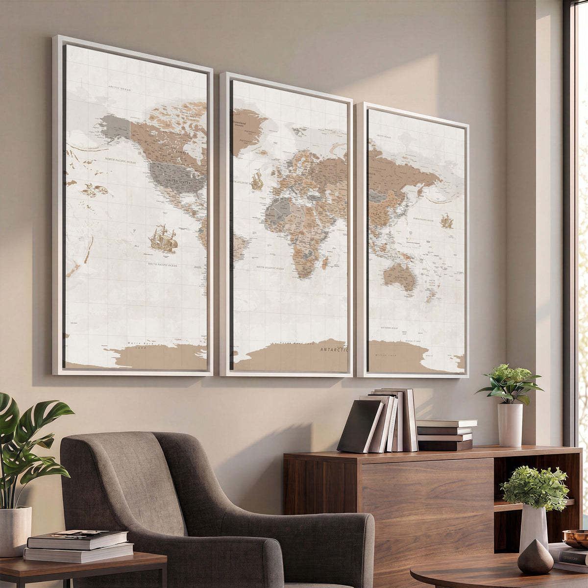 85057279-MGV-CV-36X24 - Framed Large World Map Canvas Print for Office Decor