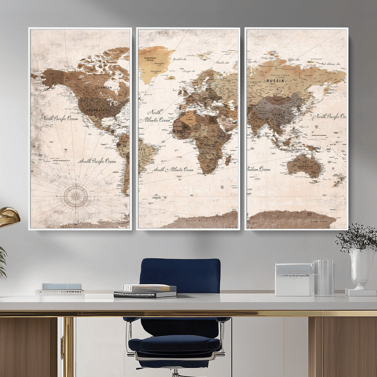 38923639-MGV-CV-36X24 - World Map Wall Art Canvas Print, Modern Decorative Framed Map Artwork Prints for Living Room, Office, Bedroom Wall Decor