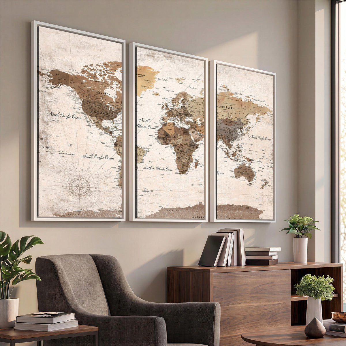 38923639-MGV-CV-36X24 - World Map Wall Art Canvas Print, Modern Decorative Framed Map Artwork Prints for Living Room, Office, Bedroom Wall Decor