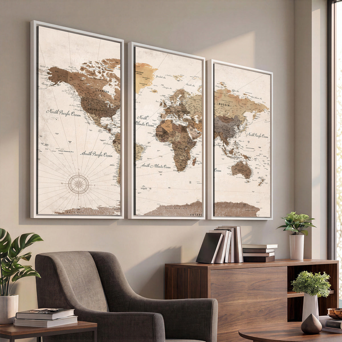 69860078-MGV-CV-36X24 - World Map Wall Art Canvas Print, Modern Decorative Framed Map Artwork Prints for Living Room, Office, Bedroom Wall Decor