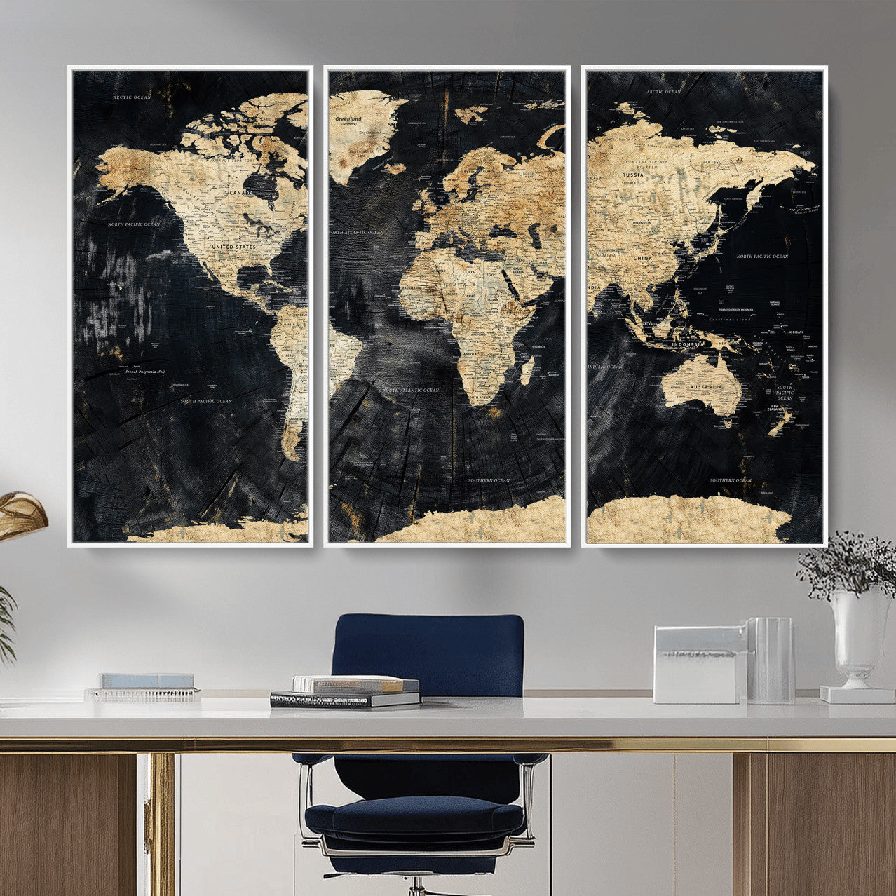 45535041-MGV-CV-36X24 - World Map Wall Art Canvas Print, Modern Decorative Framed Map Artwork Prints for Living Room, Office, Bedroom Wall Decor