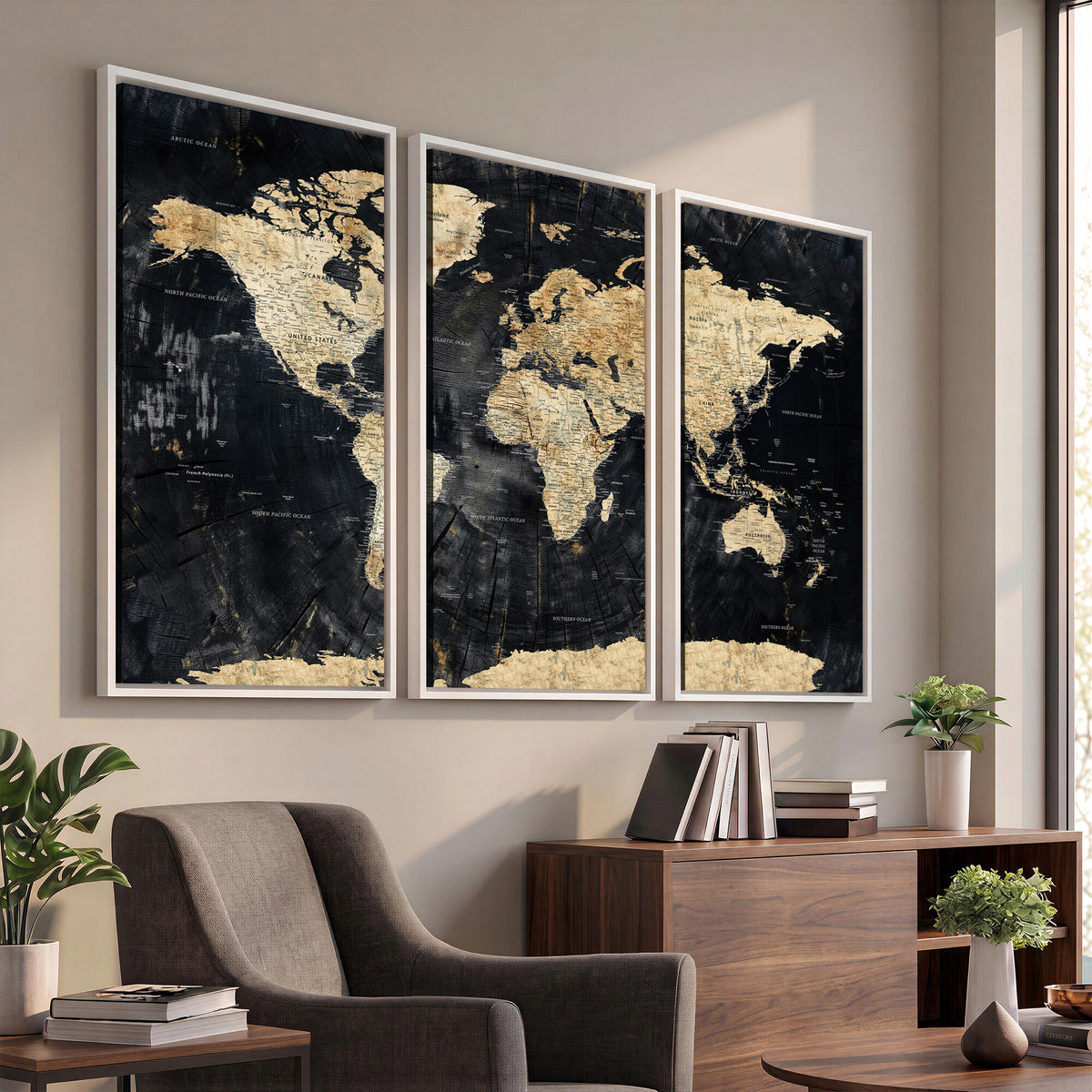 45535041-MGV-CV-36X24 - Framed Large World Map Wall Art Canvas Print for Living Room