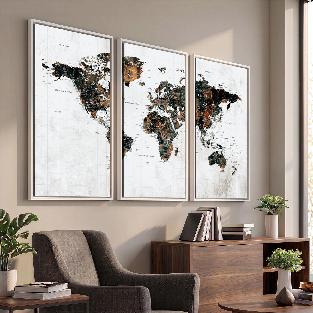 60008766-MGV-CV-36X24 - Large World Map Canvas Print – Framed Travel Map Wall Art