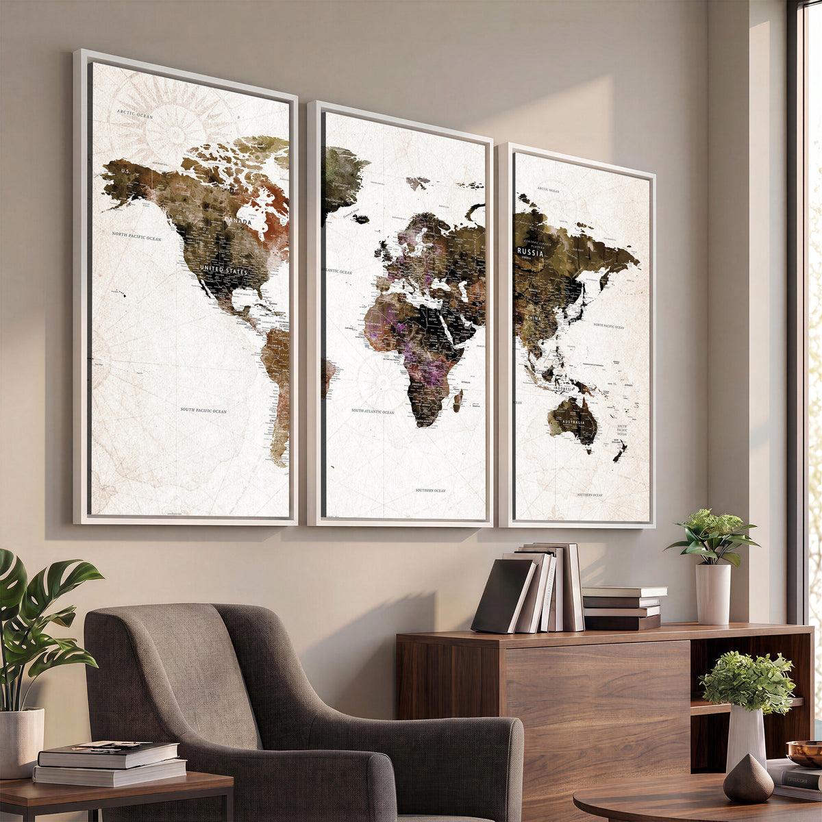 77651968-MGV-CV-36X24 - Watercolor World Map Print - Large Wall Art Canvas Print for