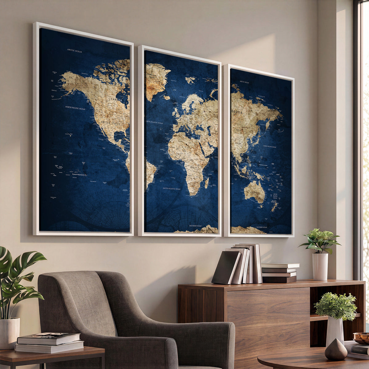 57503519-MGV-CV-36X24 - World Map Canvas Print – Framed Travel Map Wall Art for