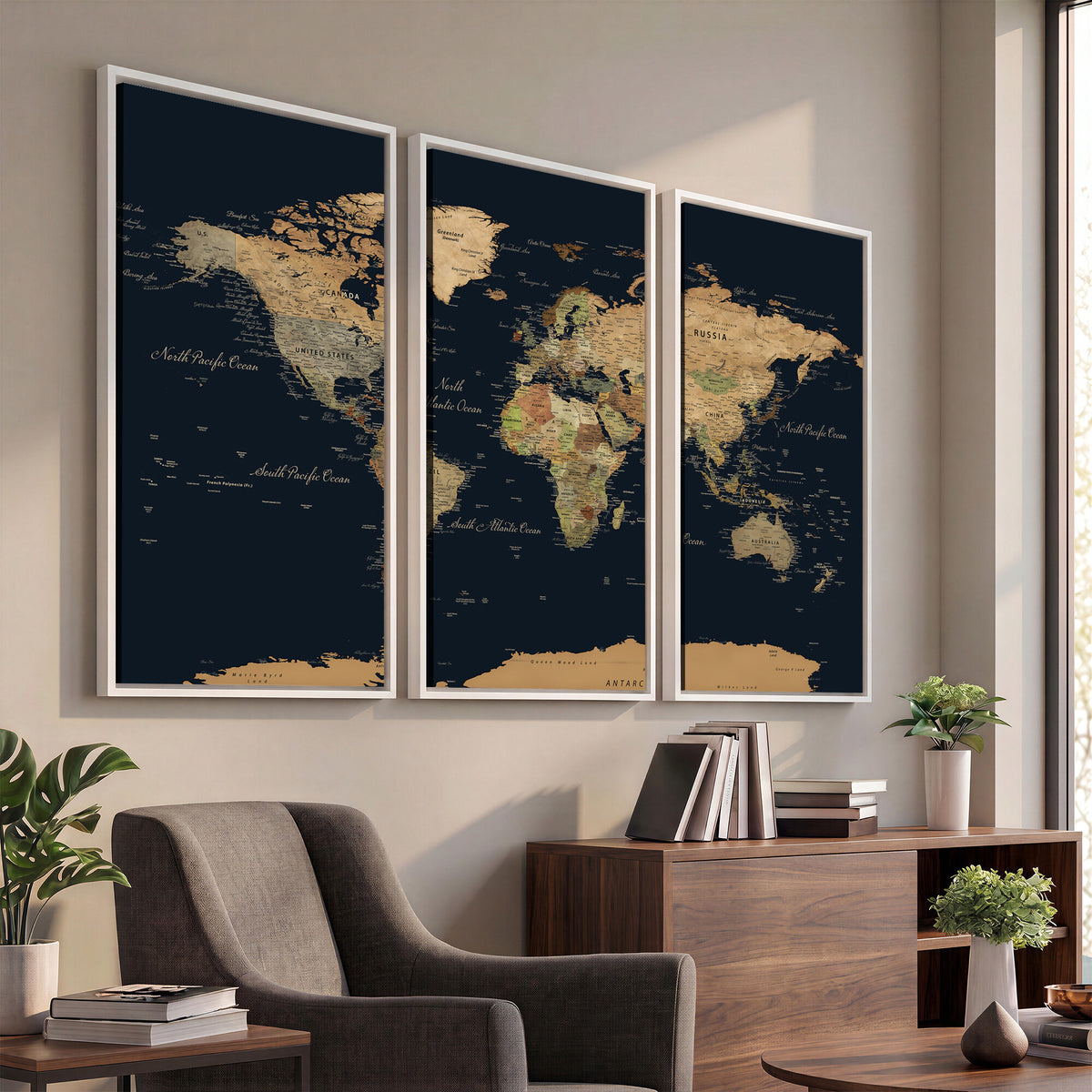 94449133-MGV-CV-36X24 - Vintage World Map Canvas on the Dark Background Wall Art