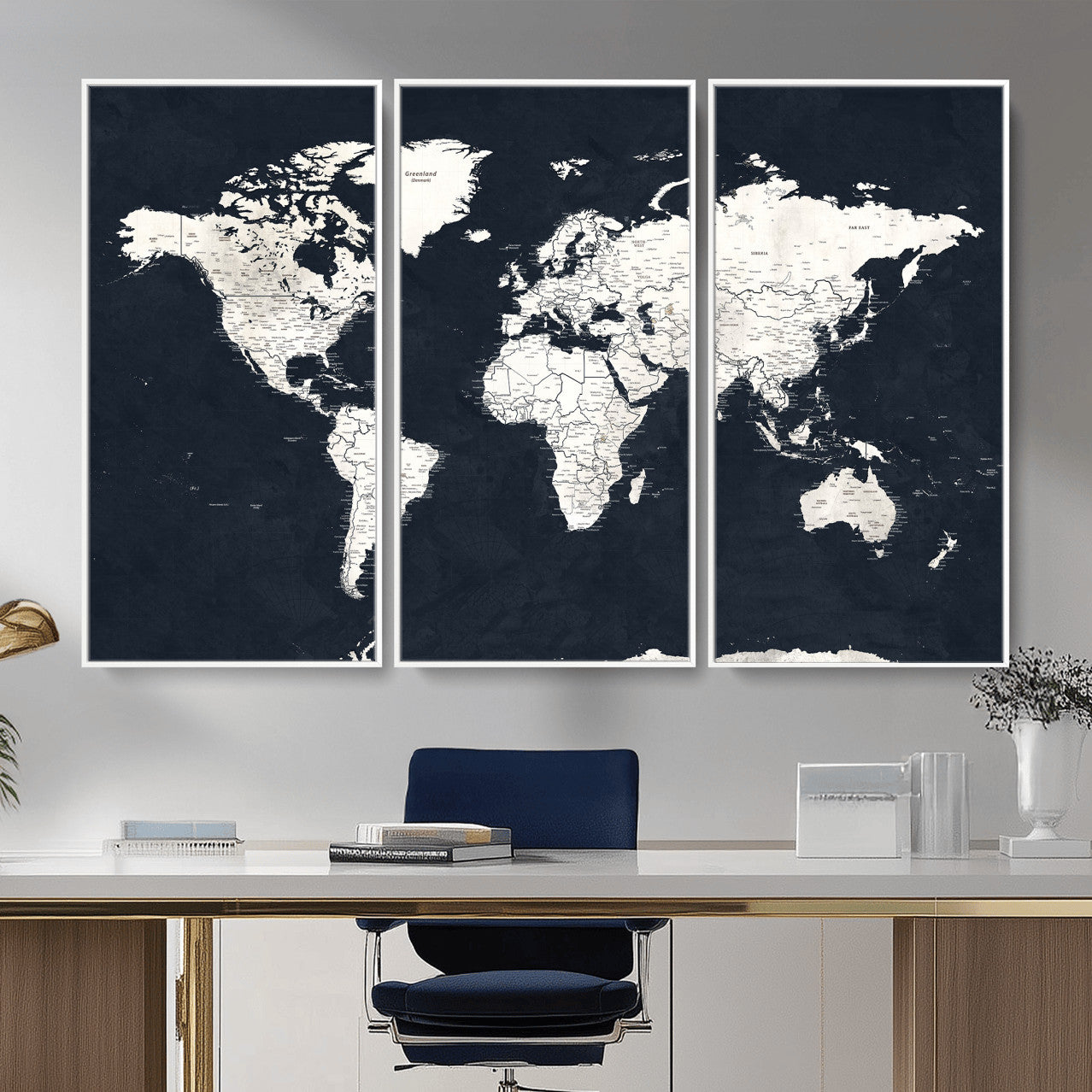 11963807-MGV-CV-36X24 - World Map Wall Art Canvas Print, Modern Decorative Framed Map Artwork Prints for Living Room, Office, Bedroom Wall Decor