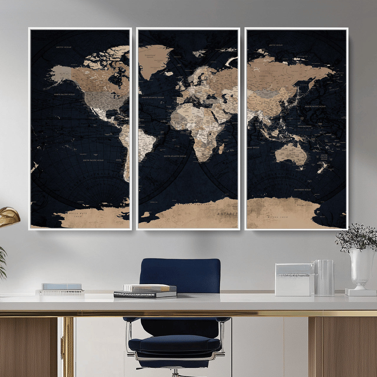 25812727-MGV-CV-36X24 - World Map Wall Art Canvas Print, Modern Decorative Framed Map Artwork Prints for Living Room, Office, Bedroom Wall Decor