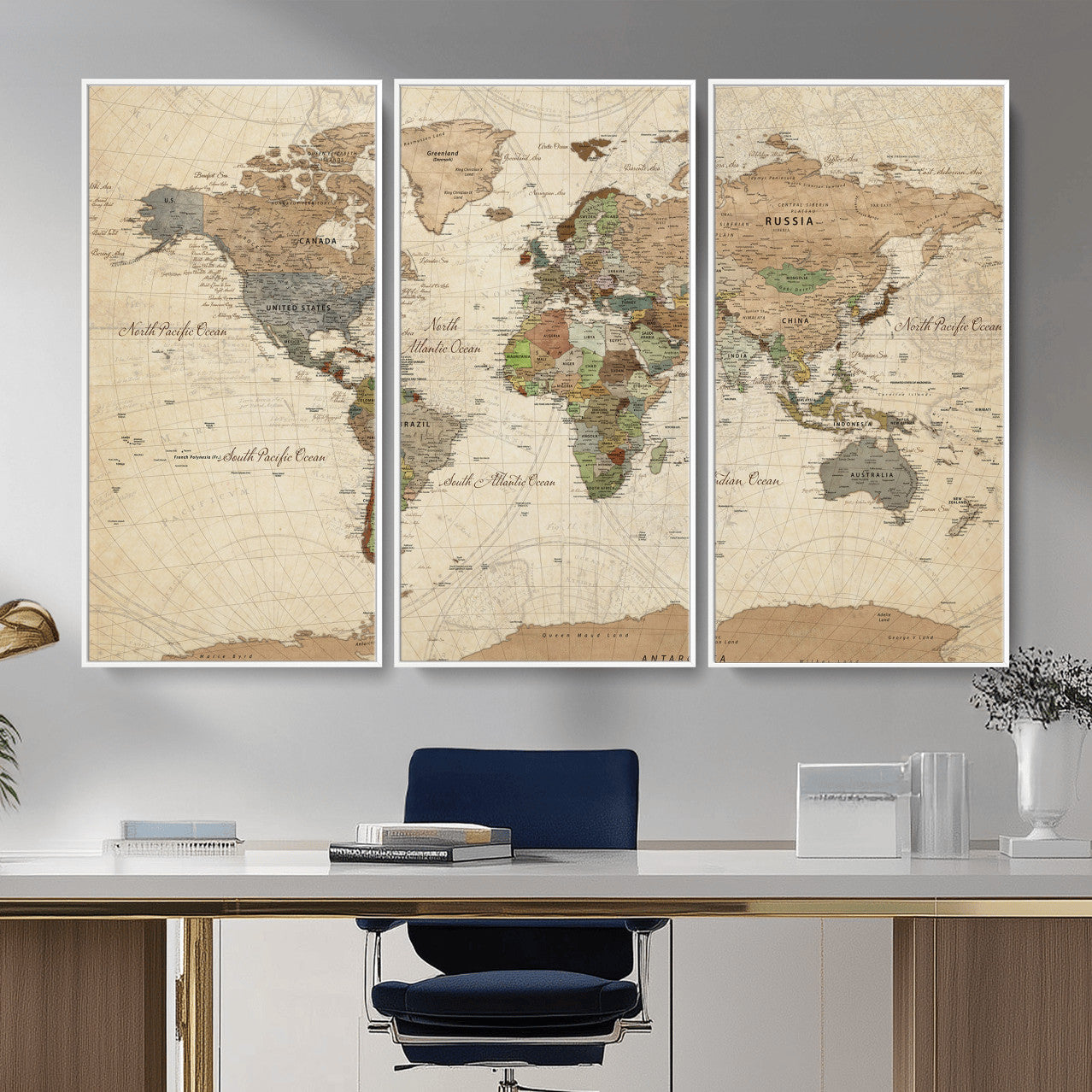 16856902-MGV-CV-36X24 - World Map Wall Art Canvas Print, Modern Decorative Framed Map Artwork Prints for Living Room, Office, Bedroom Wall Decor