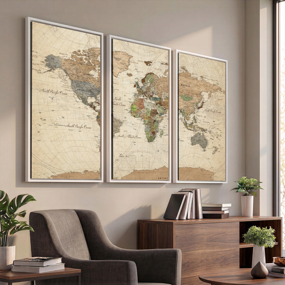 16856902-MGV-CV-36X24 - Vintage World Map Canvas Wall Art - Rustic Grunge Texture