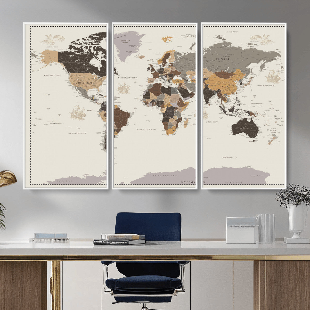 58777746-MGV-CV-36X24 - World Map Wall Art Canvas Print, Modern Decorative Framed Map Artwork Prints for Living Room, Office, Bedroom Wall Decor