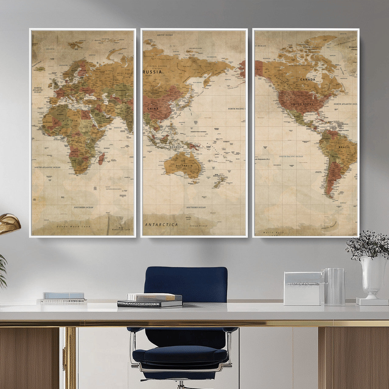 83478963-MGV-CV-36X24 - World Map Wall Art Canvas Print, Modern Decorative Framed Map Artwork Prints for Living Room, Office, Bedroom Wall Decor
