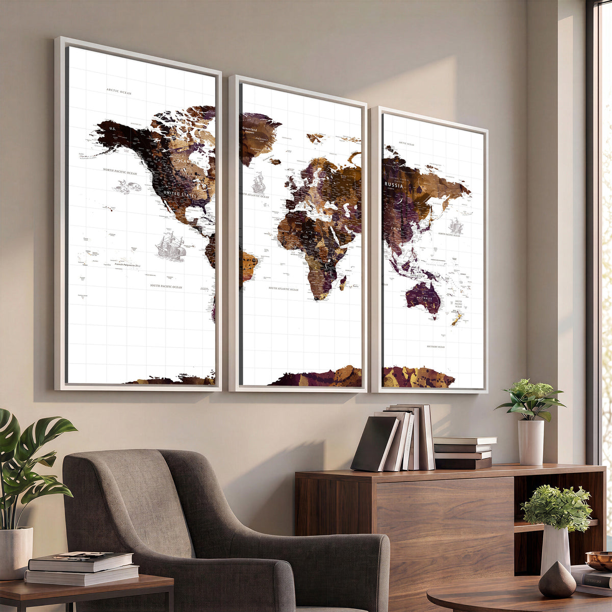 34792695-MGV-CV-36X24 - Rustic World Map Wall Art Canvas Print | Large Vintage Blue World Map on Wood Grain Style Background