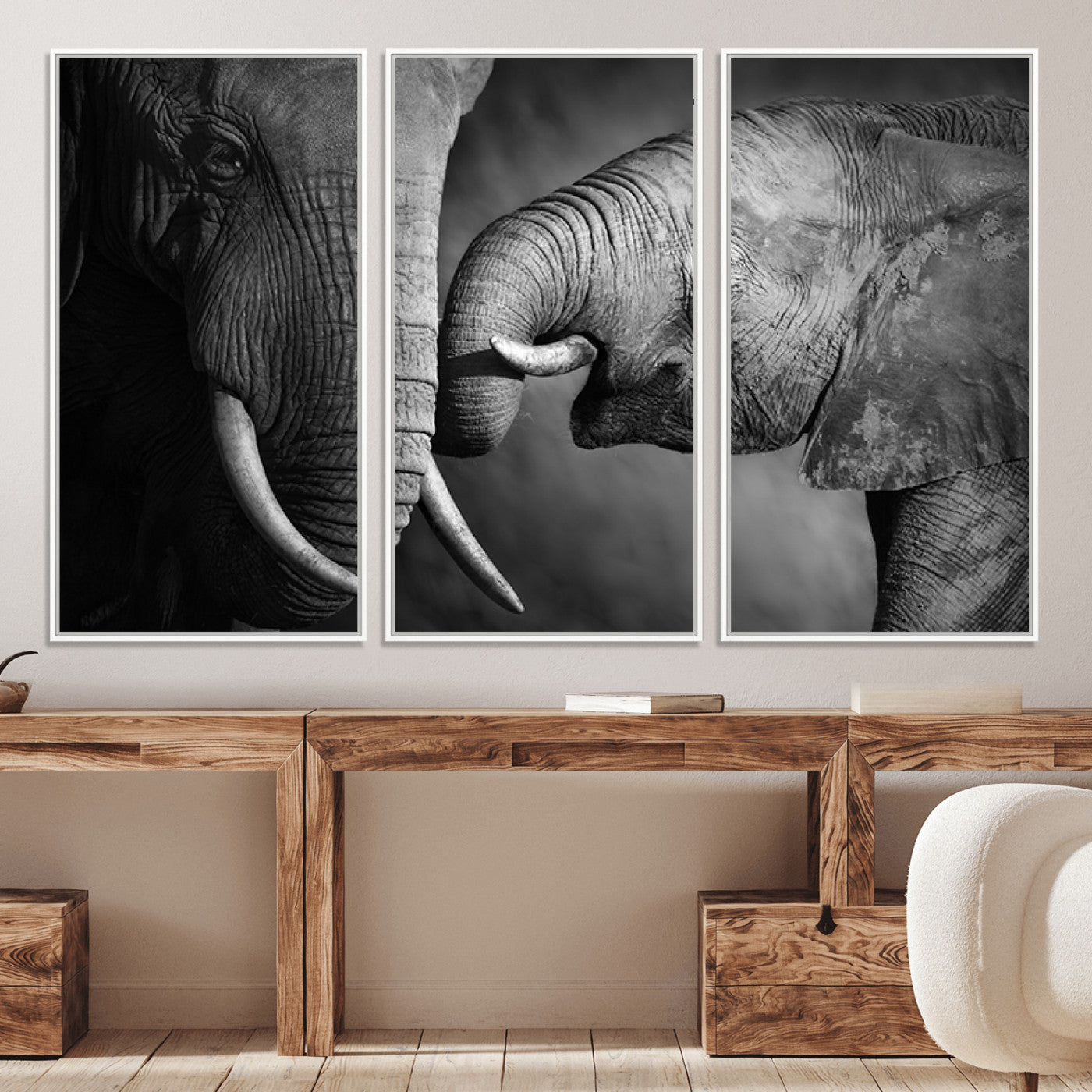 42691-MGV-CV-36X24-Elephant Family Wall Art Canvas, Framed Elephant Family Canvas Print