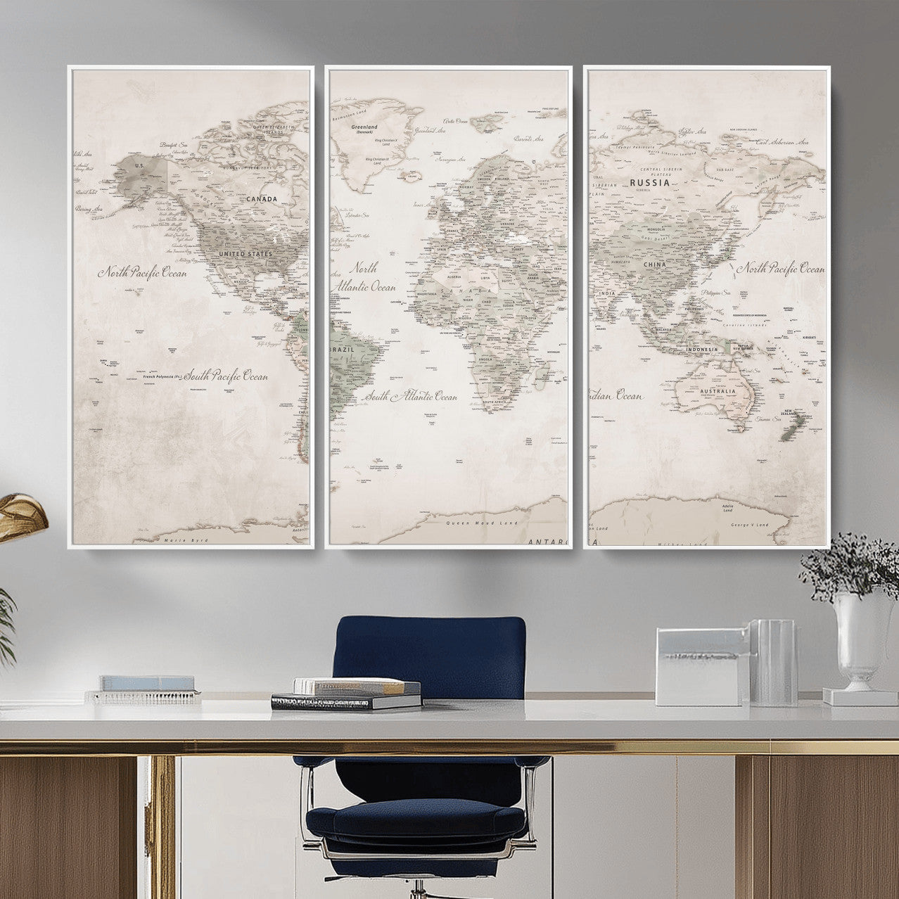 90355419-MGV-CV-36X24 - World Map Wall Art Canvas Print, Modern Decorative Framed Map Artwork Prints for Living Room, Office, Bedroom Wall Decor
