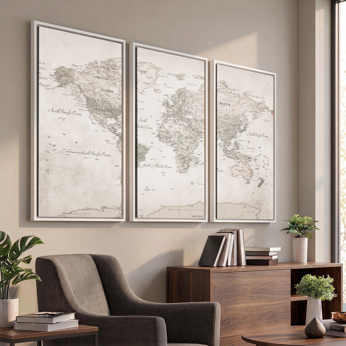 90355419-MGV-CV-36X24 - Antique Style World Map Canvas Print | Vintage Detailed World Map Art for Travel Lovers