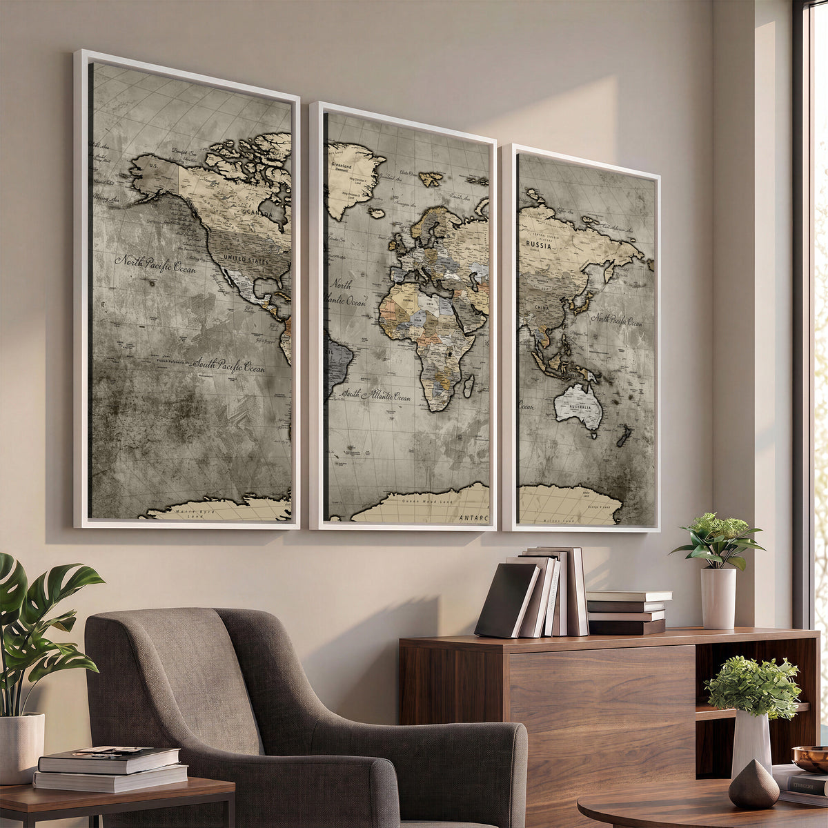 85218700-MGV-CV-36X24 - World Map Canvas Print, Detailed Map of the World Wall Art
