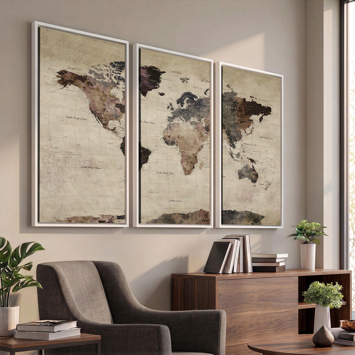 59159103-MGV-CV-36X24 - World Map Canvas Print, Detailed Map of the World, Adventure Gift for Couples and Anniversaries