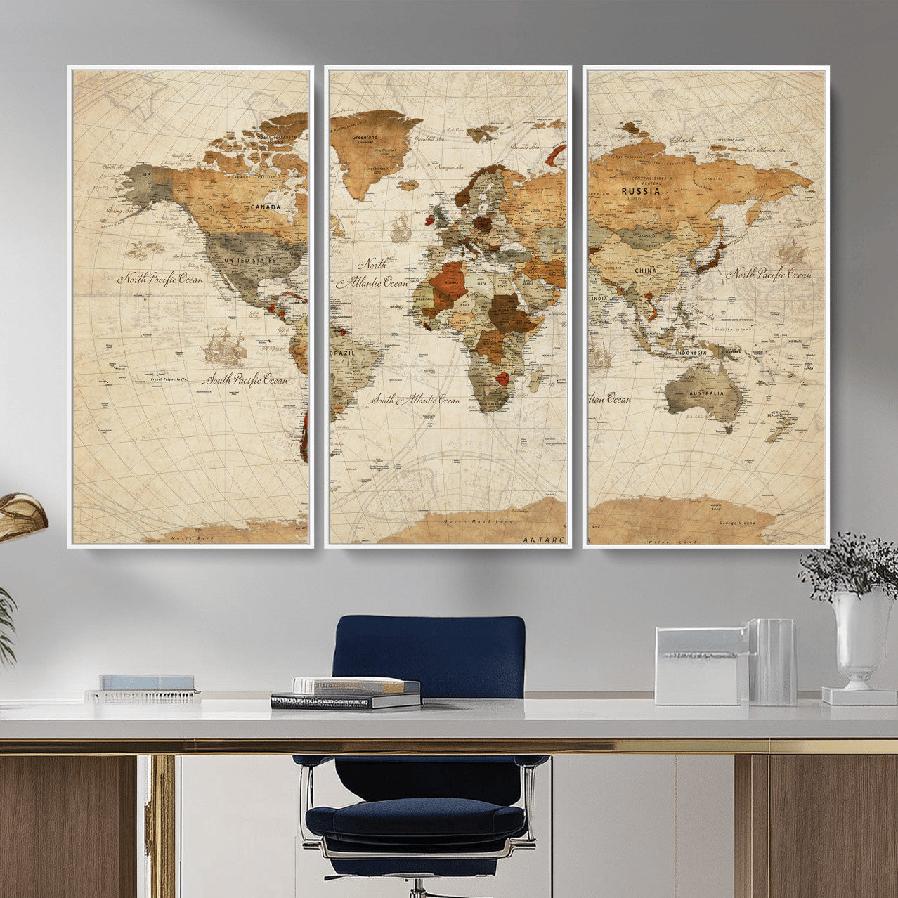 29684537-MGV-CV-36X24 - World Map Wall Art Canvas Print, Modern Decorative Framed Map Artwork Prints for Living Room, Office, Bedroom Wall Decor