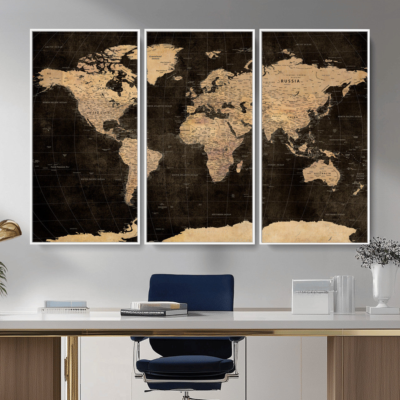 17790470-MGV-CV-36X24 - World Map Wall Art Canvas Print, Modern Decorative Framed Map Artwork Prints for Living Room, Office, Bedroom Wall Decor