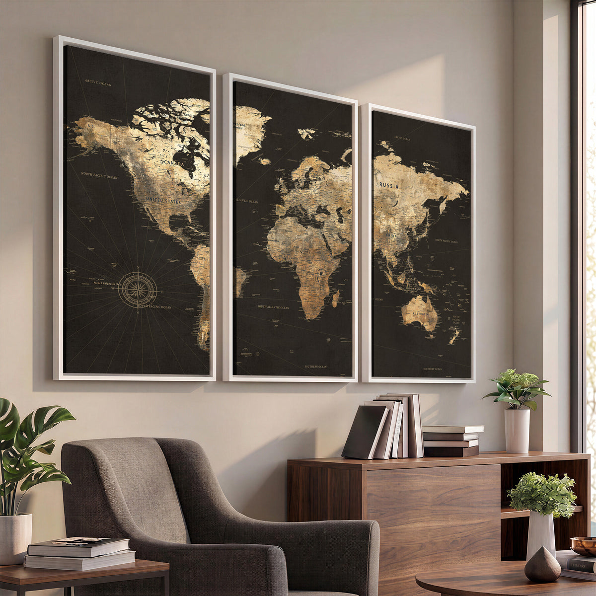 70985630-MGV-CV-36X24 - Framed World Map with Pin Canvas Print – Detailed World Map