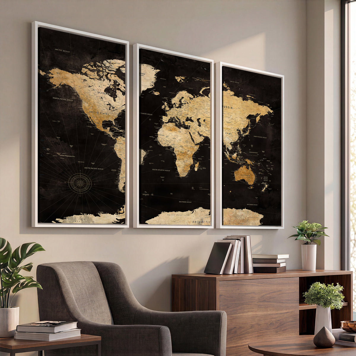70468159-MGV-CV-36X24 - Extra Large World Map Canvas Print – Detailed Map Classic