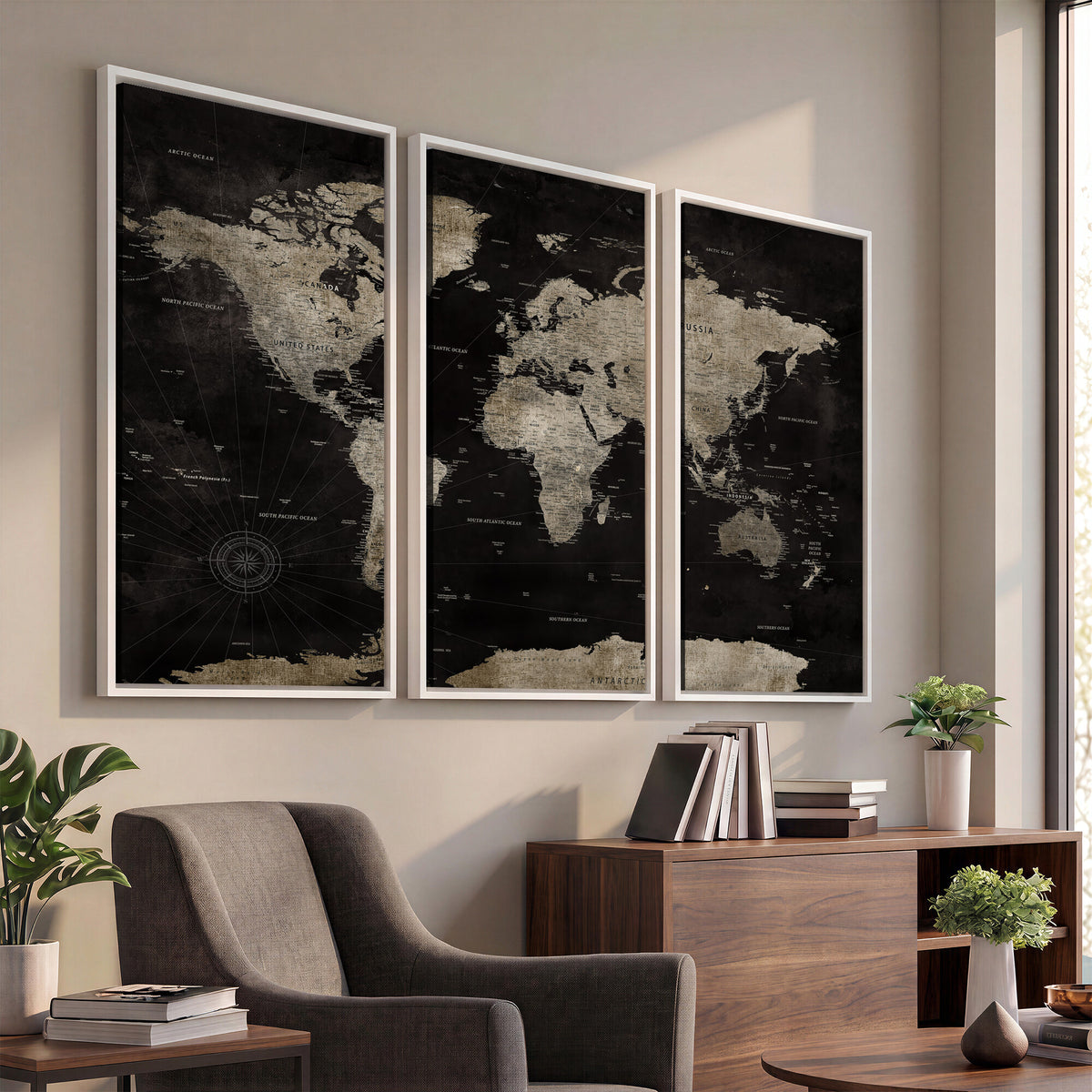 56225956-MGV-CV-36X24 - Detailed World Map Wall Art Print - Large Framed World Map
