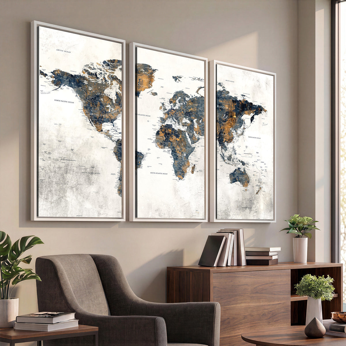 52451147-MGV-CV-36X24 - World Map Wall Art Canvas Print for Office Wall Decor