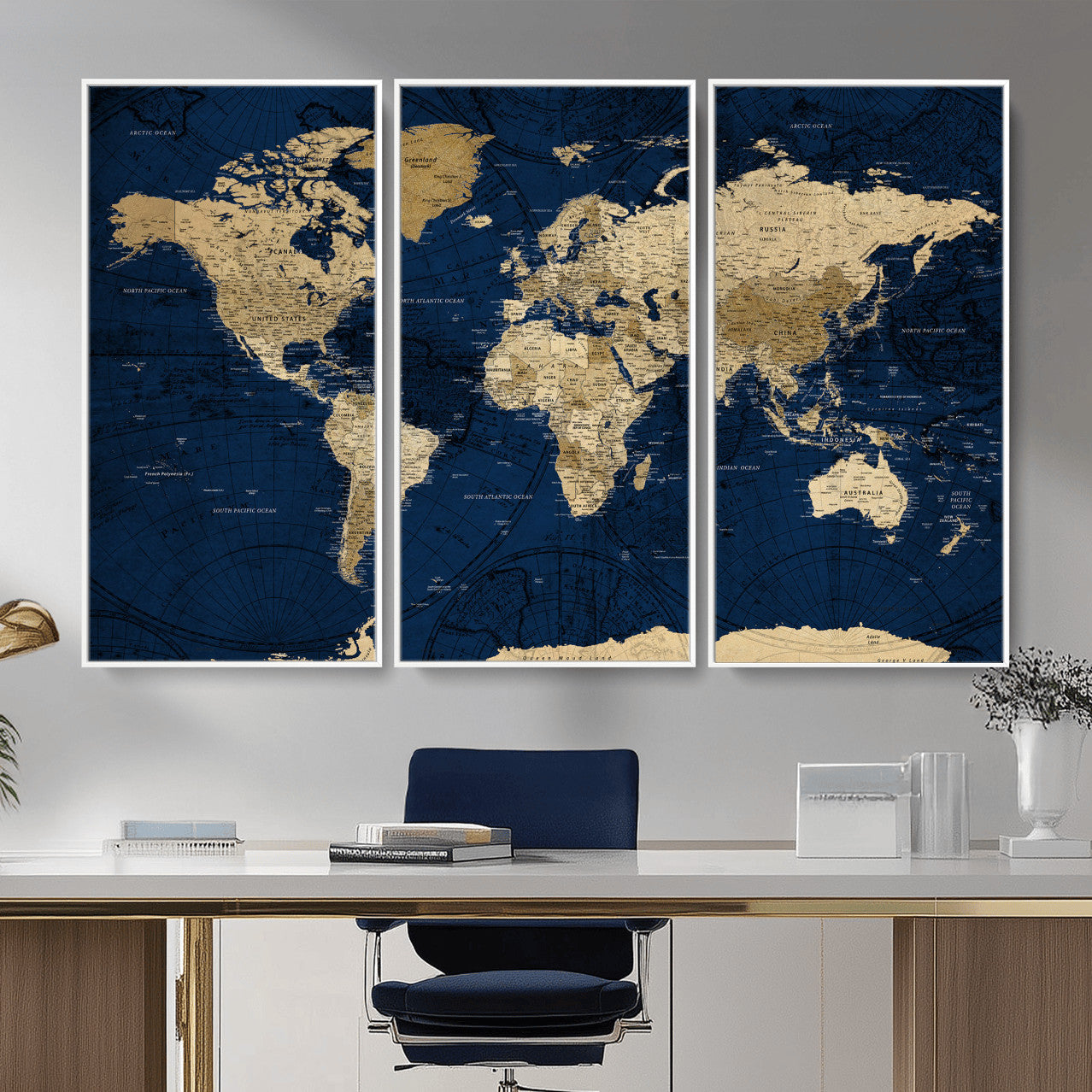 54770746-MGV-CV-36X24 - World Map Wall Art Canvas Print, Modern Decorative Framed Map Artwork Prints for Living Room, Office, Bedroom Wall Decor