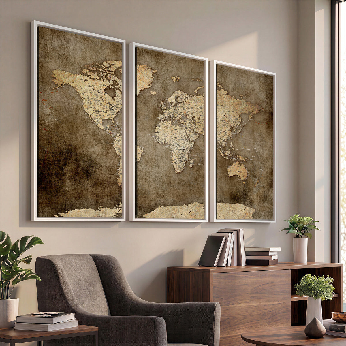 35847542-MGV-CV-36X24 - Dark Vintage World Map Canvas Wall Art Print, Antique Map