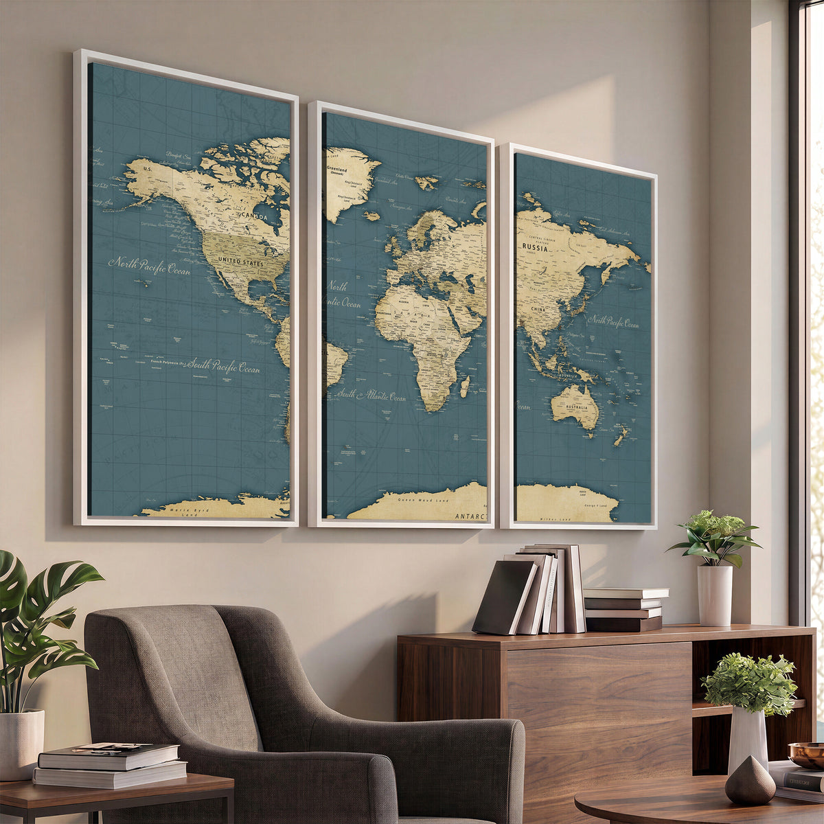 99599383-MGV-CV-36X24 - Minimal Vintage World Map Canvas Wall Art Print, Neutral