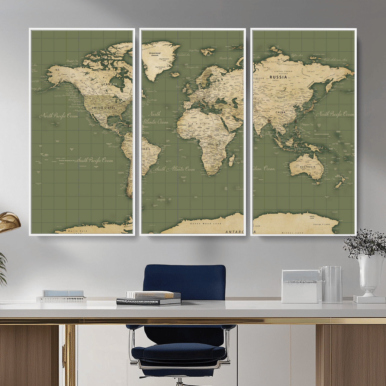 13750241-MGV-CV-36X24 - World Map Wall Art Canvas Print, Modern Decorative Framed Map Artwork Prints for Living Room, Office, Bedroom Wall Decor