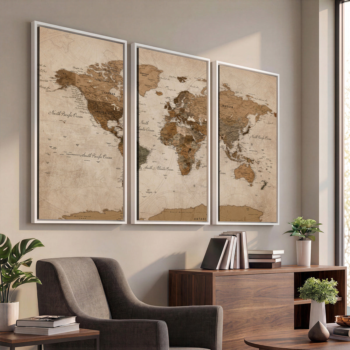 40064188-MGV-CV-36X24 - World Map Wall Art Canvas Print, Modern Decorative Framed Map Artwork Prints for Living Room, Office, Bedroom Wall Decor