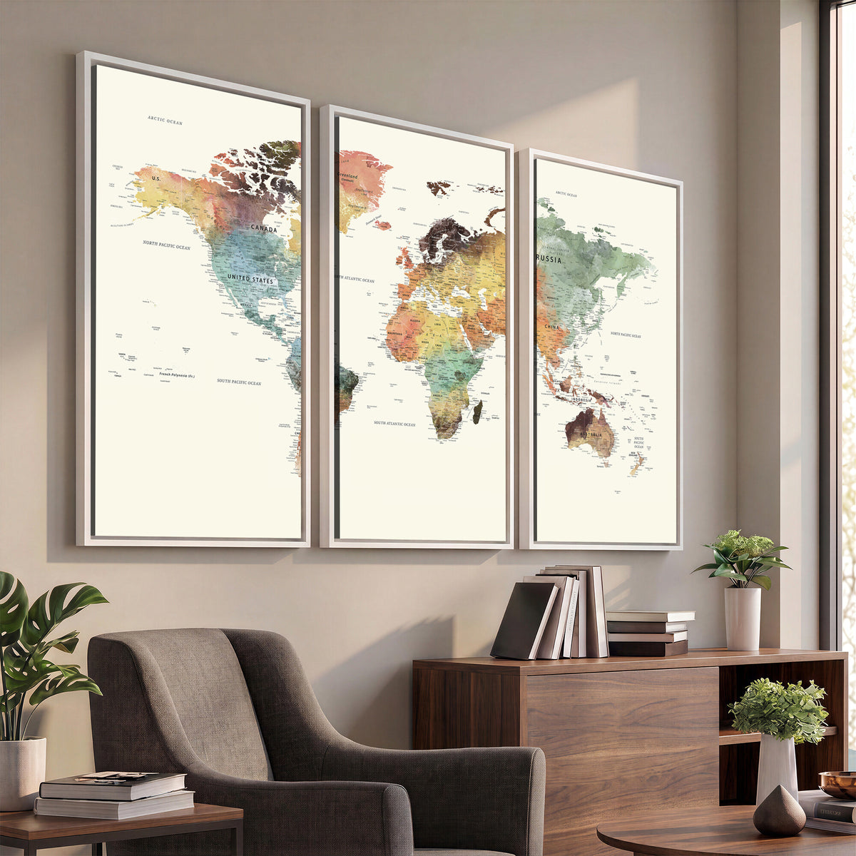 64206059-MGV-CV-36X24 - Framed World Map Wall Art Canvas Print for Living Room and Study Room